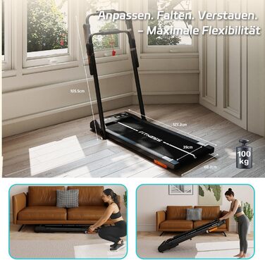 Складана бігова доріжка JUMMICO для дому та офісу з нахилом 5%, Walking Pad під стіл, швидкість 1-12 км/год, до 100 кг, керування через додаток та пульт, ширина стрічки 39 см