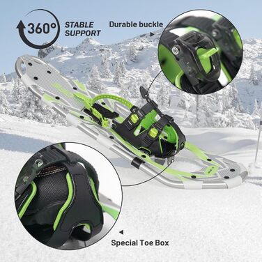 Снігоступи G2 21/25/30 дюймів, легкі, з коробкою для пальців, п'яткою з підйомником, регульованими ремінцями, набором трекінгових палиць, сумкою для перенесення та набором баскеток, оранжево/синій/червоний (21