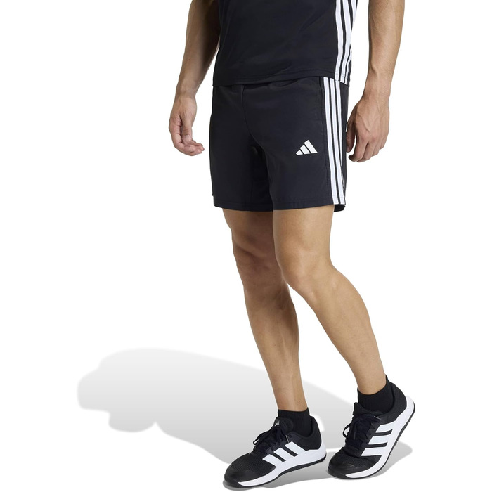 Чоловічі спортивні шорти adidas Workout Essentials Base 3 Stripes Woven, чорні з білими смугами