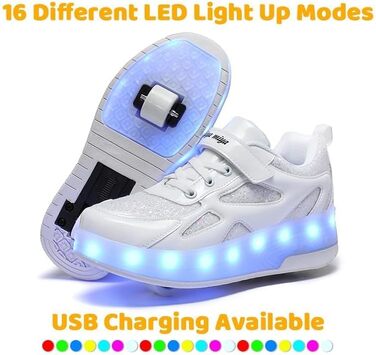 Роликові черевики для дітей з LED-підсвіткою, білі, 31 EU (для хлопчиків та дівчаток)