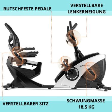 Горизонтальний велотренажер Hop-Sport HS-070L, Bluetooth, 12 програм, 16 рівнів навантаження, до 150 кг, сріблясто-чорний