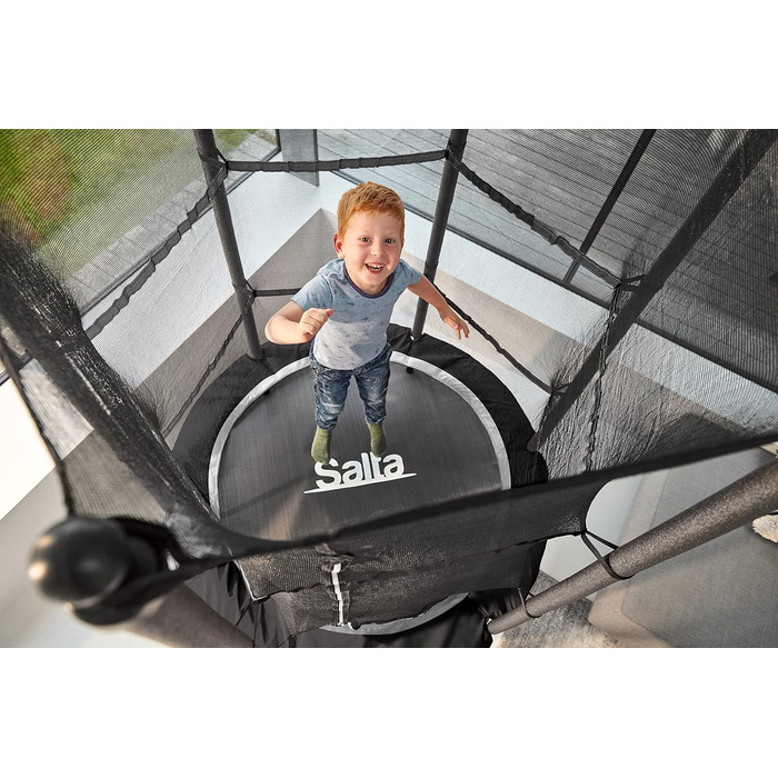 Батут дитячий Salta Junior Ø 140 см, чорний/рожевий, з сіткою, TÜV geprüft