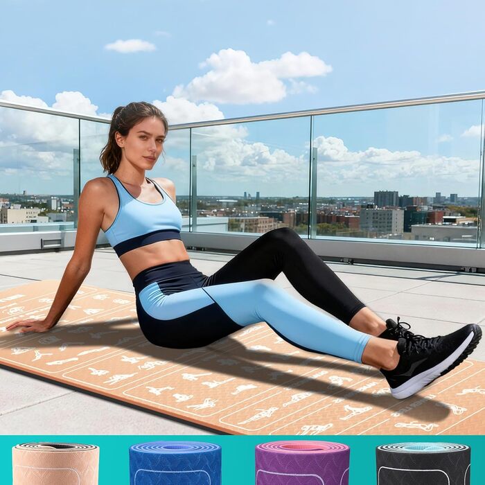 Спортивна килимок для йоги з принтами поз, неслизький TPE, 181x63x0.6 см (Хакі та Чорний)