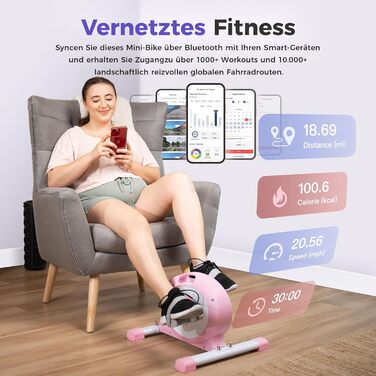 Магнітний міні-велотренажер Sunny Health & Fitness Smart-Heimtrainer для дому та офісу, педальний тренажер для сеньйорів та реабілітації (Рожевий)
