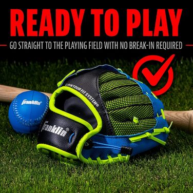 Рукавиця для бейсболу Franklin Sports Teeball (універсальна, 22.9 см) - Синє штучне шкіра, для юніорів