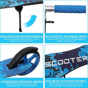 Дитячий трюковий самокат Habib Kickroller – складаний, з регулюванням висоти, великі колеса, до 80 кг, блакитний