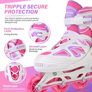Дитячі ролики 2PM SPORTS регульовані, світні, для дівчаток/хлопчиків (біло-рожеві, X-Large(EU 42-44.5))