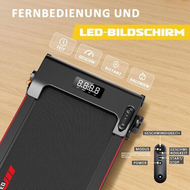 RAOO MIN Walking Pad - Ходункова доріжка для дому та офісу, 0.8-6 км/год, LED-дисплей, 100 кг, безщітковий двигун 2.5HP, чорний
