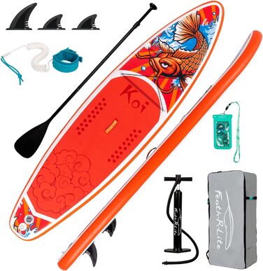 Надувна SUP-дошка FunWater з аксесуарами: рюкзак, ручний насос, страховочна лінія, 3 знімні плавники, регульоване плаваюче весло