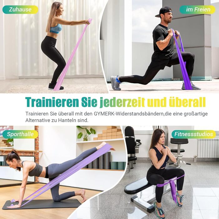 Набір фітнес-резинки 4 шт. (1.8M/2M), 4 рівні опору, постер з вправами, сумка для перенесення, інструкція, для йоги, пілатесу, нарощування м'язів. Кольори: жовтий, червоний, зелений, синій (градієнт фіолетовий)