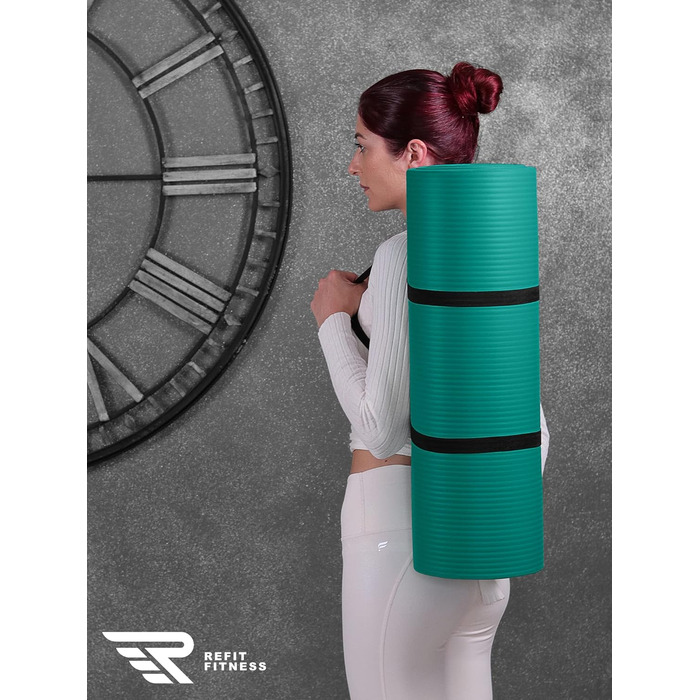 REFIT FITNESS Професійний килимок для йоги та фітнесу 190x60 см, NBR, нековзний, 10-15 мм, з ременем і сумкою, для пілатесу, спорту, гімнастики