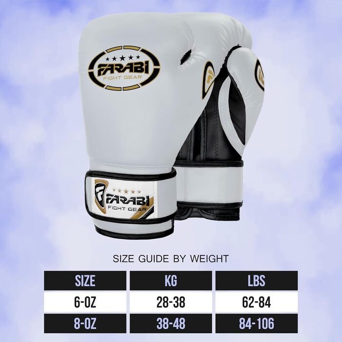 Дитячі боксерські рукавички Farabi Sports 6oz/8oz - білі для боксу, ММА, муай-тай, кікбоксингу та спарингу
