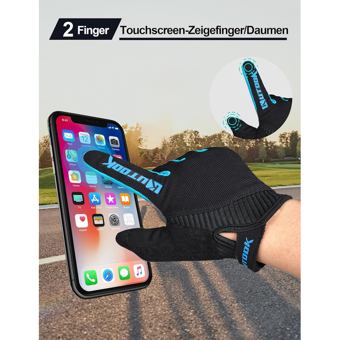 Велосипедні рукавички KUTOOK: антиковзаючі, амортизуючі, з гелевою підкладкою, сенсорні, для MTB, шосе, трейл, гірський велосипед, похід, блакитні, розмір L