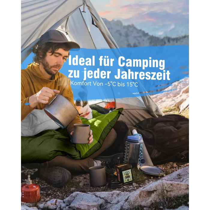 Спальний мішок 3-4 сезони, водонепроникний, ультралегкий, 220*75 см (зелений)
