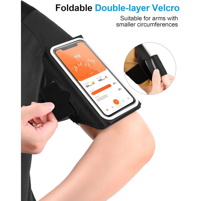 Спортивний браслет для телефону: фіксатор для бігу, чорний, на 6.9 дюйми, з кишенею для навушників (iPhone, Galaxy)