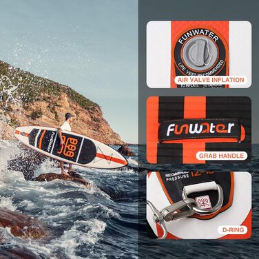 Надувна SUP-дошка FunWater CRUISE для дорослих з регульованим веслом, ручним насосом, антиковзким EVA покриттям, страховочним шнуром і сидінням