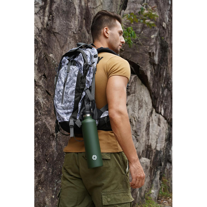 Фляга спортивна Feijian 1л з карабіном, нержавіюча сталь, термофляга для води, кави, чаю, без BPA, для туризму, школи, кемпінгу, велосипеду, армійний зелений