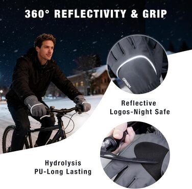 Рукавички зимові для чоловіків та жінок, велосипедні та гірськолижні, 3M Thinsulate, водонепроникні, теплі флісові з підтримкою сенсорного екрану, сірі, розмір L