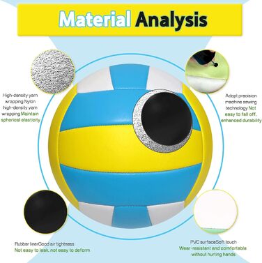 Волейбольний м'яч Aipwerer для пляжу та залу: водонепроникний, Soft Touch, жовто-блакитний, розмір 5