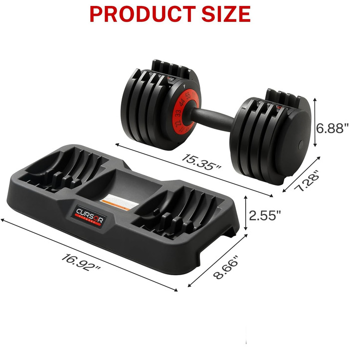 Гантелі CURSOR FITNESS чавунні, регульовані, 5 рівнів, для дому, 11.3 кг/25.9 кг