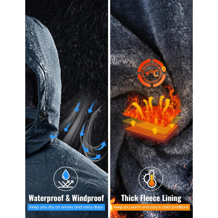 Сніговий костюм Rdruko для чоловіків, водонепроникний, з утепленим флісом, капюшон, для активного відпочинку в горах (Джинсовий синій, XL)