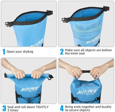 Водонепроникний мішок MATEPROX Dry Bag 5L/10L/20L з ролверхуванням - міцний та довговічний. Ідеально для плавання, катання на човні, рафтингу та кемпінгу. Кольори: блакитний 20L