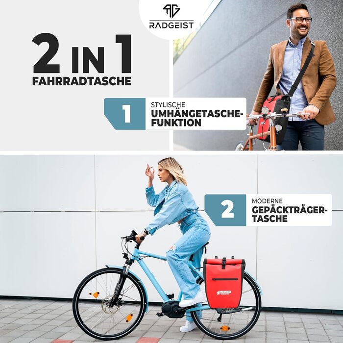 Велосипедна сумка RADGEIST для багажника, водонепроникна, 17-20 л, червона, з ременем через плече