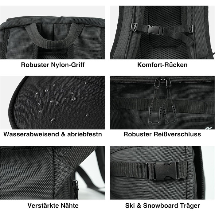 Рюкзак для лиж Zedelmaier 50L: для лиж, шолома, рукавиць та черевиків (до 45 розміру). Водонепроникний, чорний