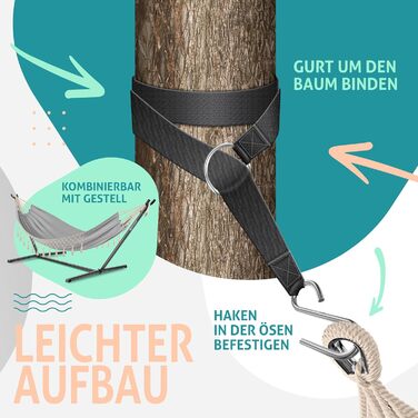 Гамак KESSER® 320x150 см, до 300 кг, сірий – для кемпінгу, саду та відпочинку на природі (з мішком, мотузками та ременями)