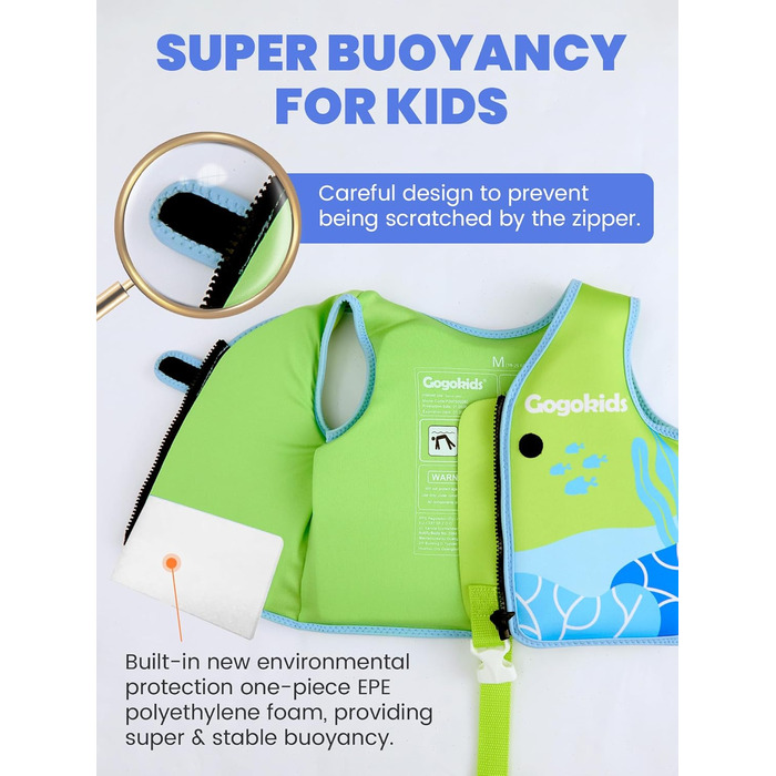 Дитячий жилет для плавання Gogokids 15-30 кг, для навчання плаванню, 1-8 років, зелений S (1-3 роки)