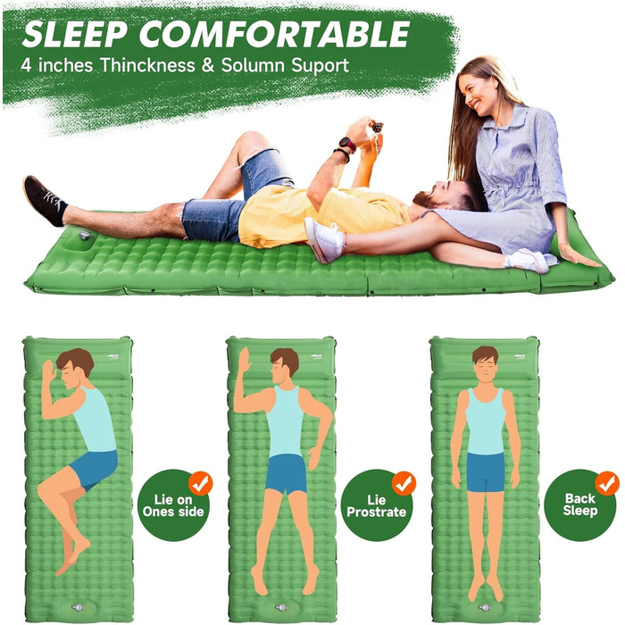 Каремат самонадувний HiiPeak Isomatte 12 см, зелений. Легкий, компактний, з інтегрованими подушками. Ідеальний для кемпінгу та відпочинку на природі.