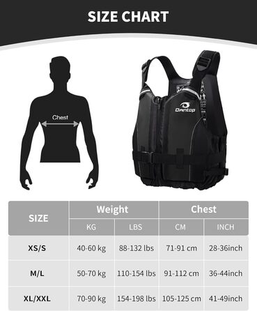 Owntop Плавуча жилетка для дорослих, штанговий ремінь, кишеня, унісекс. Підходить для SUP, каякінгу, риболовлі, вітрильного спорту, каное. Чорний колір, XL-XXL