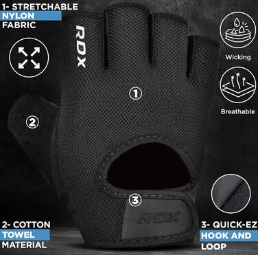 Фитнес рукавички RDX для чоловіків та жінок, рукавички для тренувань, силових вправ, з антиковзким покриттям та захистом зап'ястя, для залу, бодібілдингу, HIIT, підняття ваги, чорні, XL