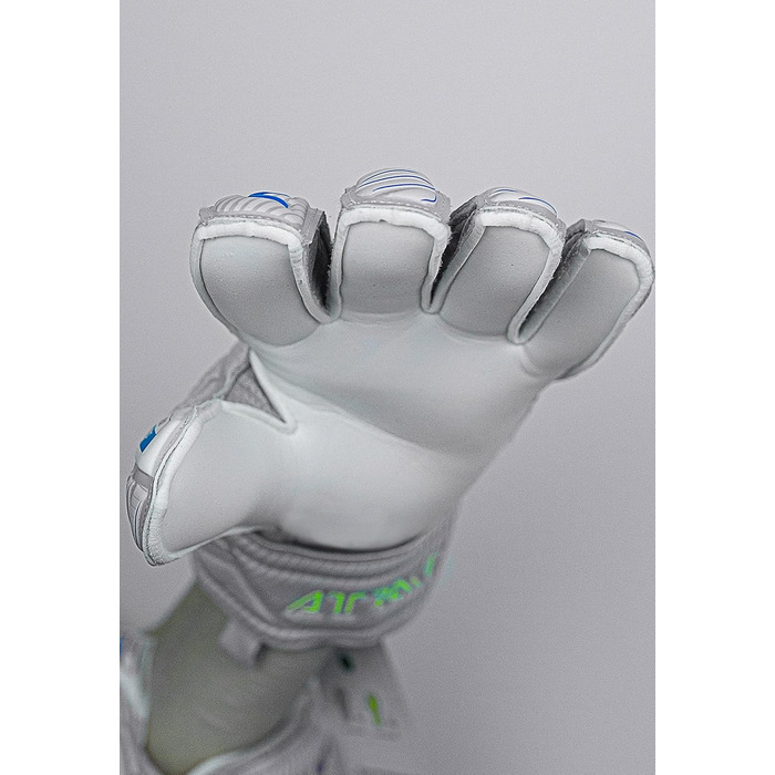 Воротарські рукавички Reusch Attrakt Finger Support для дорослих, з зовнішнім швом і захистом пальців, універсальні для всіх типів футбольних полів, сірі-блакитні-жовті, розмір 10
