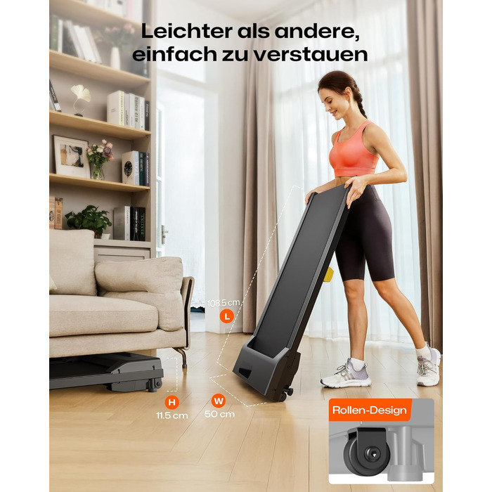 UREVO Walking Pad - біговий килимок з регулюванням нахилу 9%, тихий, з амортизацією, 2.5 к.с., для дому/офісу, з пультом, без монтажу, чорний