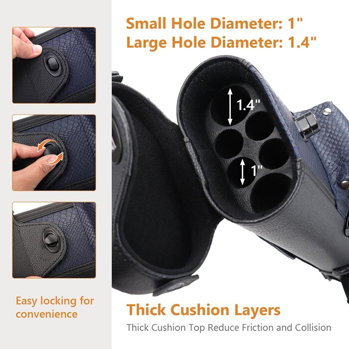 Чохол для бильярдних київ 2x4 з підставкою, чорно-синій. Для зберігання 2 київ та 4 насадок.