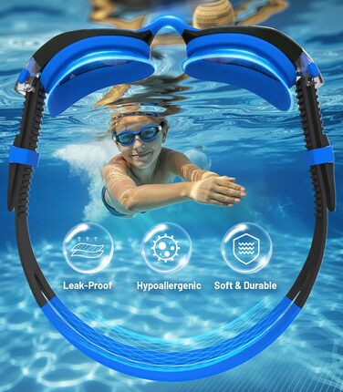Дитячі окуляри для плавання Schwimmbrille: з UV-захистом та антифогом, водонепроникні, для хлопчиків та дівчаток 6-14 років (Чорно-сині + Зелені)