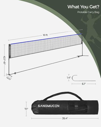 Сітка для бадмінтону, волейболу та тенісу SANGMUCEN 3/5 м, мобільна, з регульованою висотою, для саду, чорна та синя