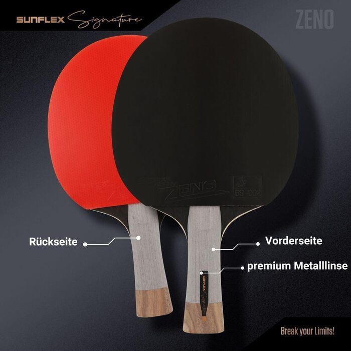 Sunflex® ITTF сертифікована професійна ракетка для настільного тенісу Signature з високоякісної деревини, змагальне покриття, для досвідчених гравців, у магнітній коробці Zeno