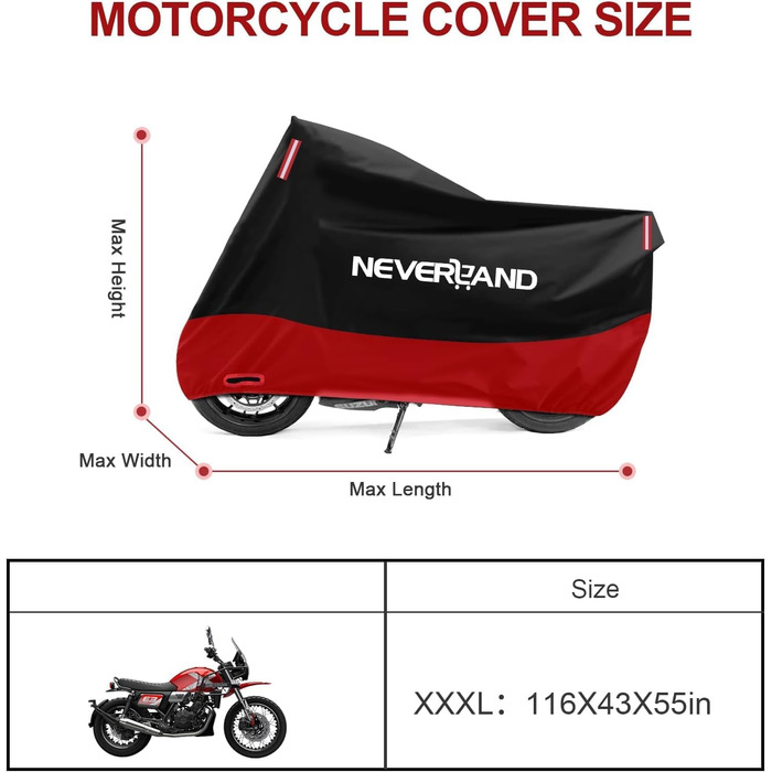 Захисний чохол для мотоцикла Neverland - водонепроникний, зимостійкий, 210D, 295x110x140 см