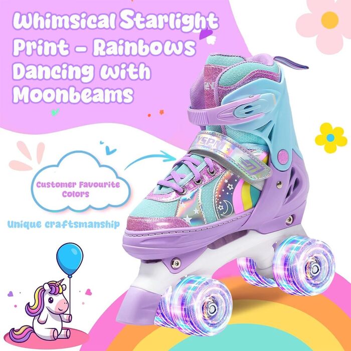 Дитячі ролики для катання, ролики для дівчаток та хлопчиків, регульовані, з LED, фіолетові, з сумкою для зберігання