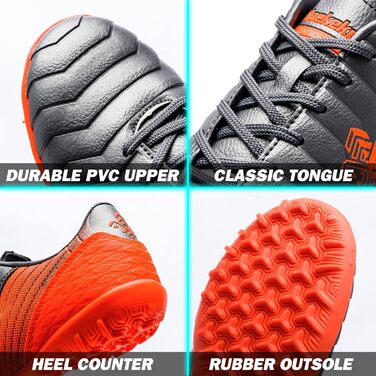 Дитячі футбольні бутси для хлопчиків та дівчаток FG/AG/TF - професійні, для тренувань та гри на траві (37 EU, сірий, помаранчевий)