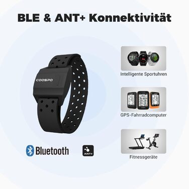 Фітнес-браслет COOSPO з пульсометром: оптичний датчик, Bluetooth 4.0, ANT+, сумісний з iFit, Polar, Strava, Wahoo, Garmin, Peloton, чорний