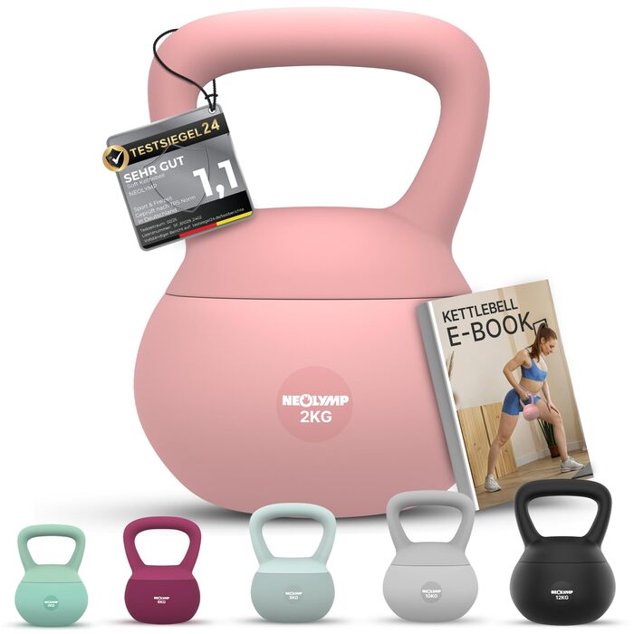 NEOLYMP Soft Kettlebell: м'яка гантеля для дому з регулюванням ваги 2-12 кг (рожева). Безшумна, з амортизацією, з зручною ручкою для фітнесу.