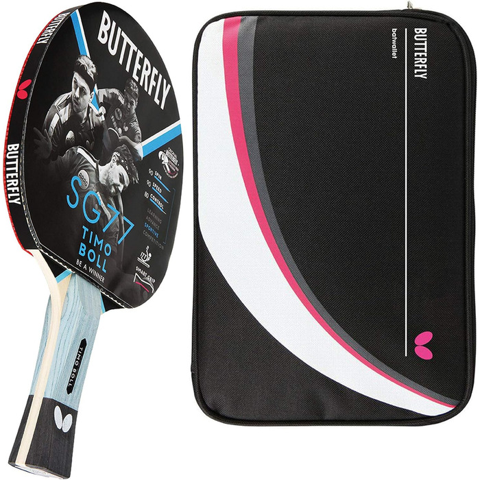 Набір для настільного тенісу Butterfly Timo Boll SG77 з чохлом DC2, ракетка для хобі та тренувань, ITTF сертифікований, пан азіатське покриття, ергономічна ручка