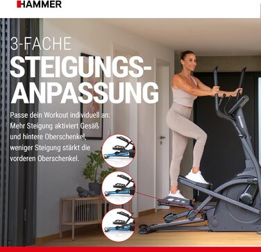 Орбітрек HAMMER SpeedMotion II, 3 рівні нахилу, 24 програми, 18 кг маховик, сумісний з Kinomap і Zwift