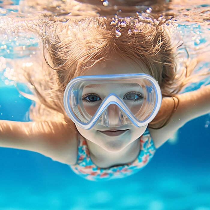 Дитячі маски для снорклінгу COOLOO з наголов'ям, 180° панорама, HD, анти-запар, анти-тік, для дітей 4-16 років (3-Блакитний)