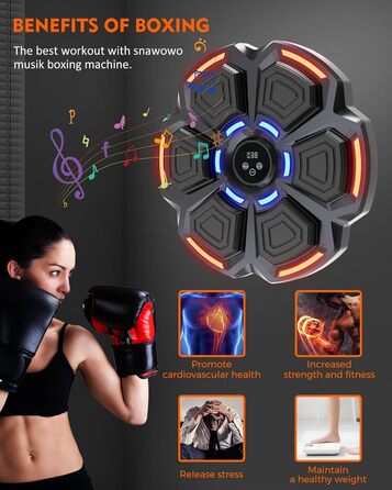 Музична боксерська машина для дорослих Snawowo - LED-дисплей, Bluetooth, 9 режимів швидкості, підрахунок ударів