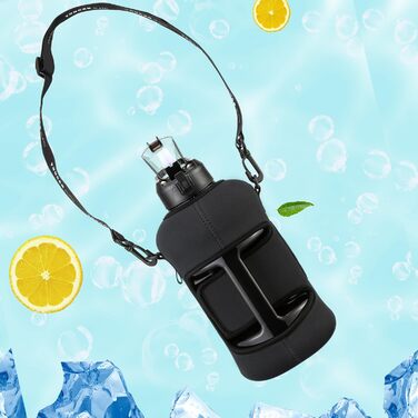 Спортивна пляшка для води Youcan Plato 2 л з соломинкою, чохлом, BPA Free, для газованої води, чорна, фітнес-глечик