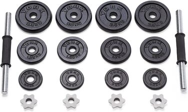Гантелі York Fitness 20 кг зі змінними дисками, чавунні, набір 2 шт, чорні, регульовані спінлоки